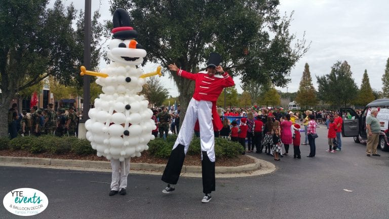 Winter in Florida with Balloon Decor and Stilt Walkers
