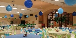 Jungle Ceiling Balloon Decorations with 3 foot rounds 1