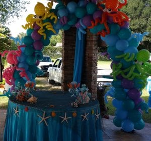 cropped Mermaid Pirate Balloon Arch Octopus