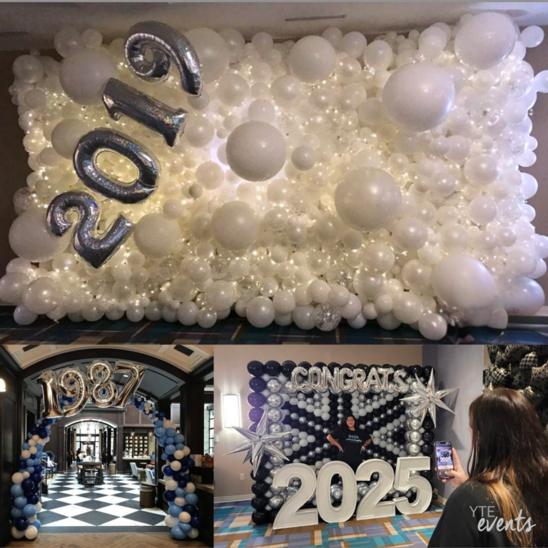 graduation number balloons ideas backdrop photo wall and arch