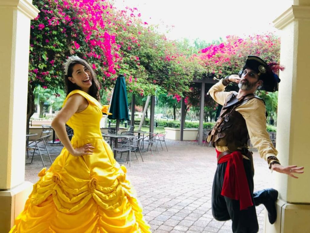 Pirate themed entertainment for USF Sarasota Princess and pirate posing