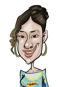 woman's caricature curly hair hoop earrings