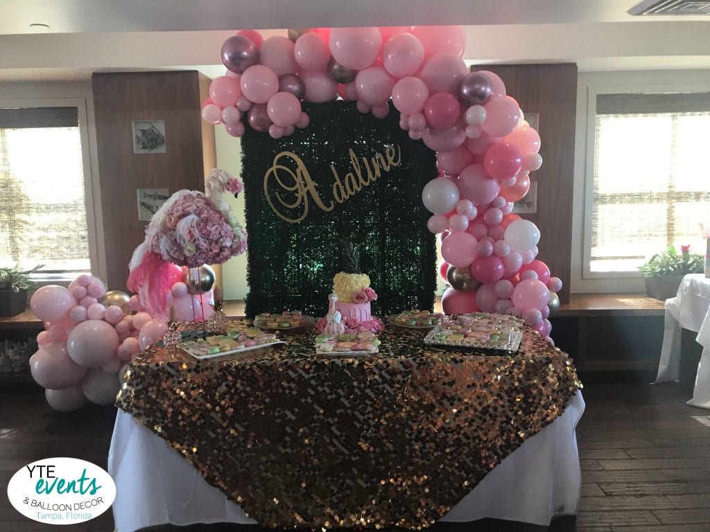 Adaline Balloon Decorations with pink organic decorations garland