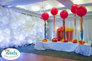 Another photo of a balloon wall for a wedding