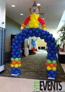 Arch 20 Entrance Clown Circus Blue Yellow Red Foil School YTE Events Logo