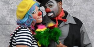Auguste and Hobo Clown pose for Photo YTE Orlando Event Entertainment 1