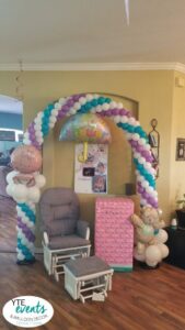 Baby Shower Balloon Arch with baby on cloud and teddy bear