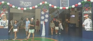 Balloon Garland for Christmas in July at Gate One for Rays