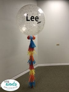 Big balloon delivery with tassles and glitter inside
