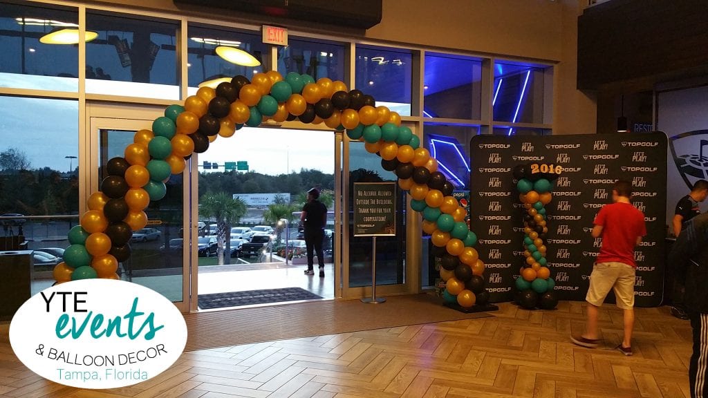 Birthday Balloon Arch for Top Golf Corporate event