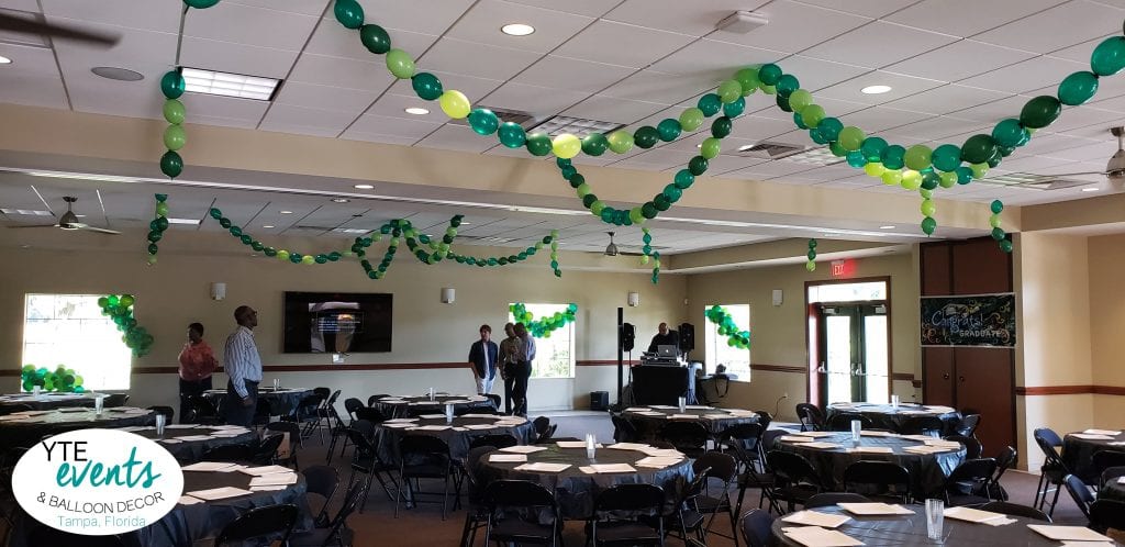 Ceiling balloon decorations for a private event