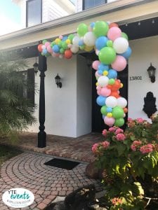 Colorful organic balloon decorations for entrance of home