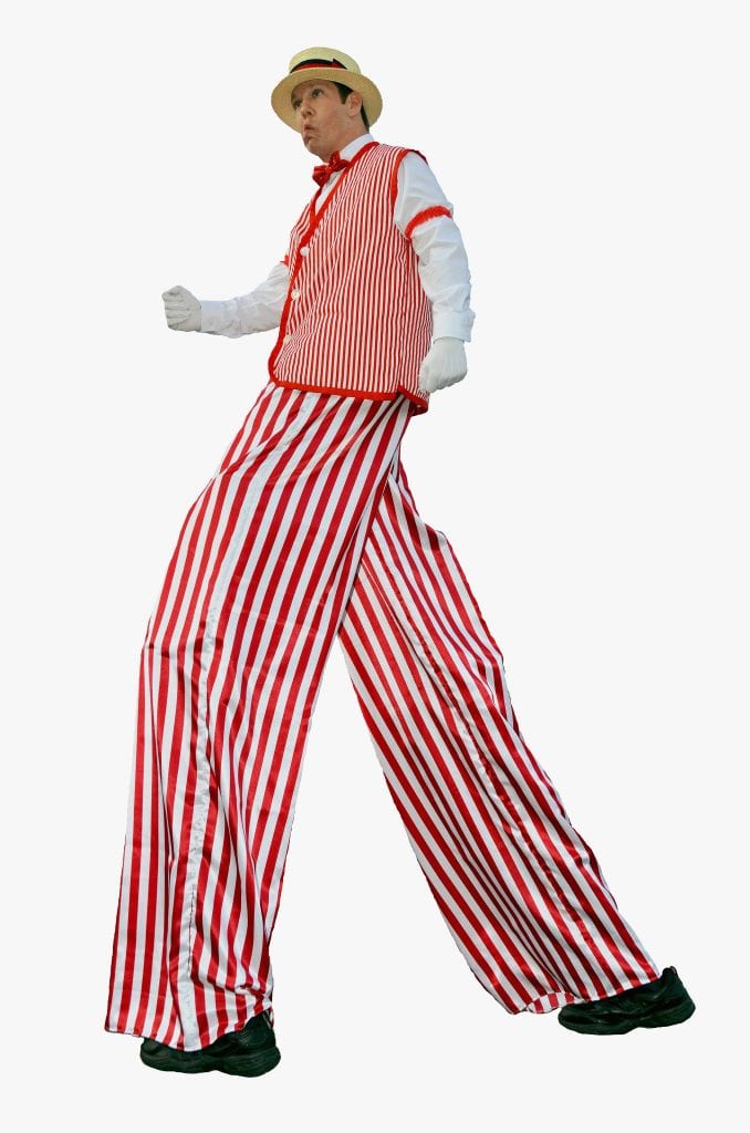 Coney Island Stilt Walking Entertainer with Red Stripes