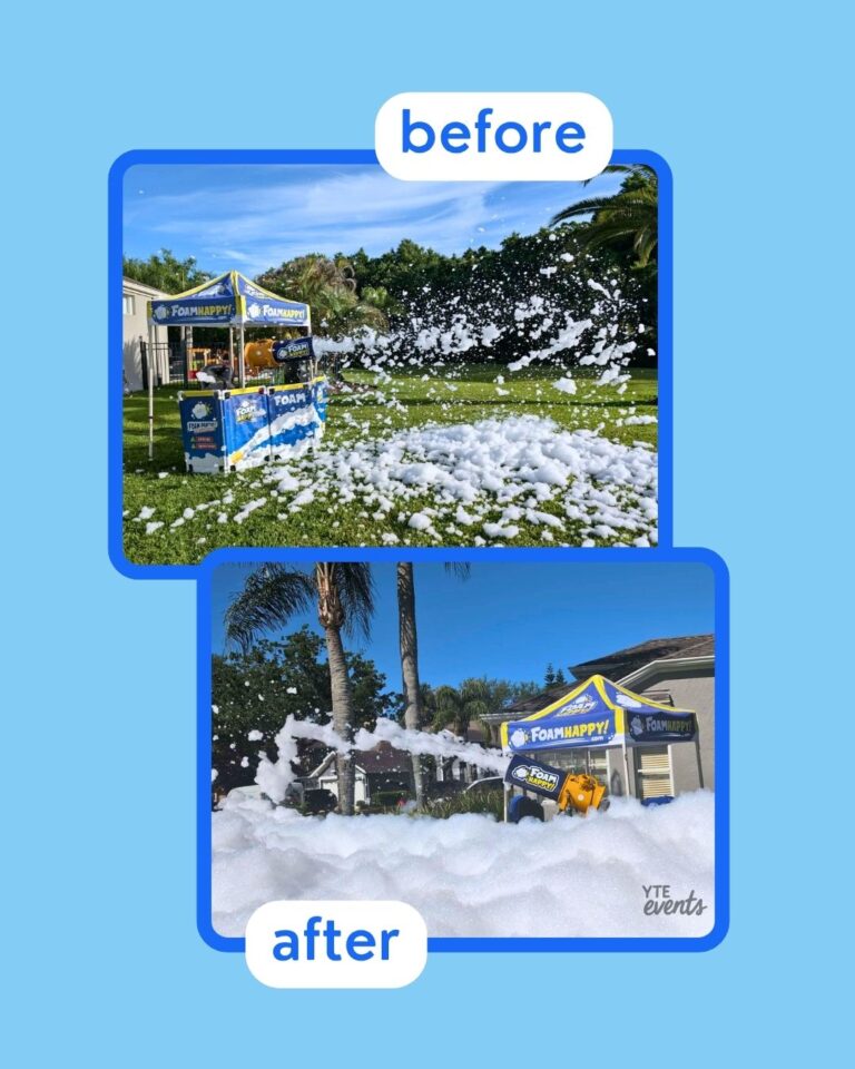 before and after foam party from a little foam into an ocean of foam
