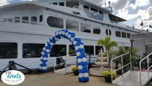 Cruise Ship entrance balloon decorations blue and white