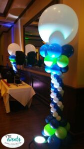 Dance floor decorations with columns and DJ for Mitzvah event