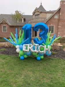 Erica happy birthday balloon display 13 yard art blue green silver rotated