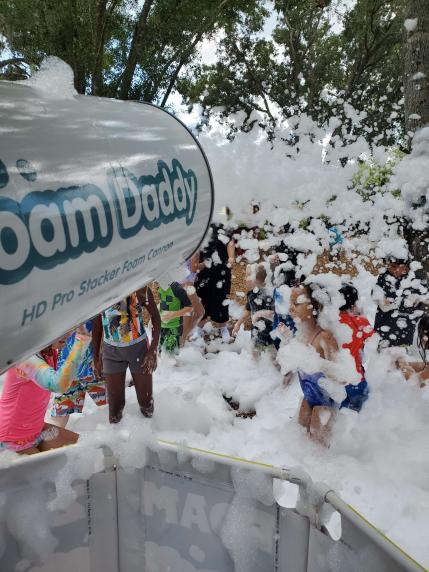 Foam Cannon equipment shooting foam at School Event for kids