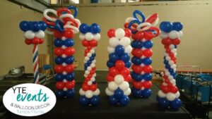 Fourth of July themed event for balloon column decorations at rays baseball game
