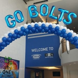 Go Bolts Themed Arch for Hockey Playoffs with Balloon Decor