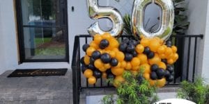 Happy 50th Birthday Balloon Decor entrance sculpture organic black and gold