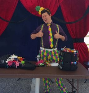 Balloon twister getting ready for an event in Tampa Florida