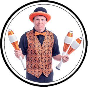 Juggler Icon with orange juggling clubs
