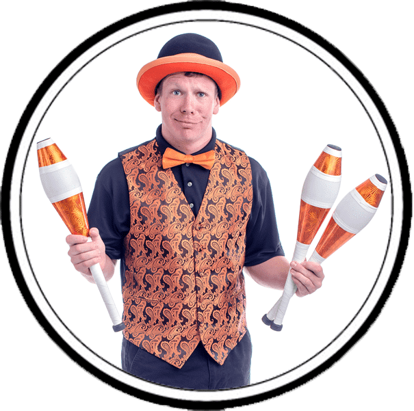 Juggler Icon with orange juggling clubs YTEevents