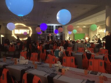 Light up balloon decor for cruise themed bat mitzvah