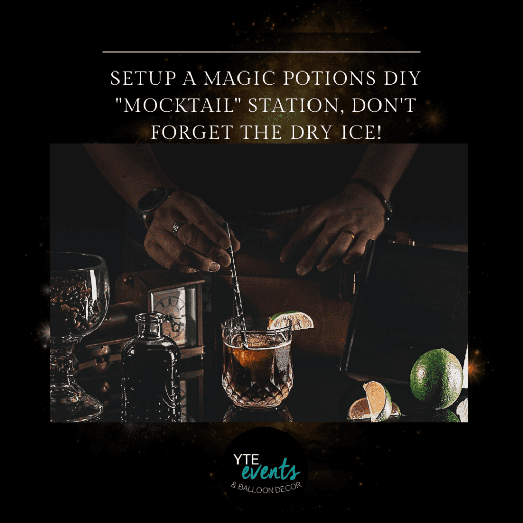 Mocktail presentation as potion making and magic drink event entertainment