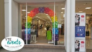 Mall event balloon decor rainbow colorful