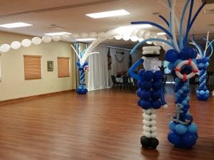 Nautical Balloon Decor for Dance Floor with Sailor Balloon Sculpture and other accents