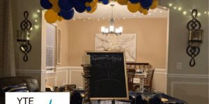 Organic balloon ceiling decor done for a private graduation celebration.
