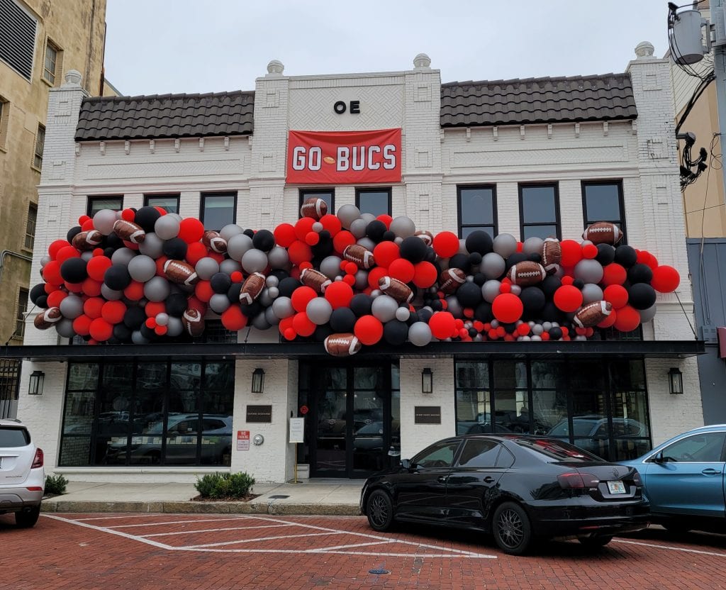 Oxford Exchange Tampa Florida Buccaneers Building Balloon Decor Entrance Display scaled