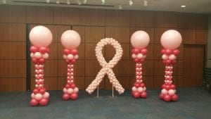 Pink Ribbon Balloon Columns Breast Cancer Awareness Event