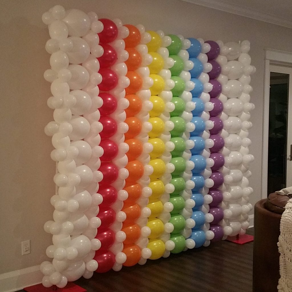 Rainbow Balloon Wall for Childs Party e1499617379790