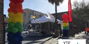 Rainbow balloon pillar for Cuban pride event.