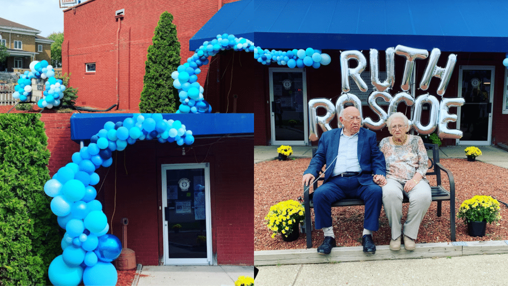 Ruth and Roscoe Celebrate 96 years as twins with balloons at local VFW