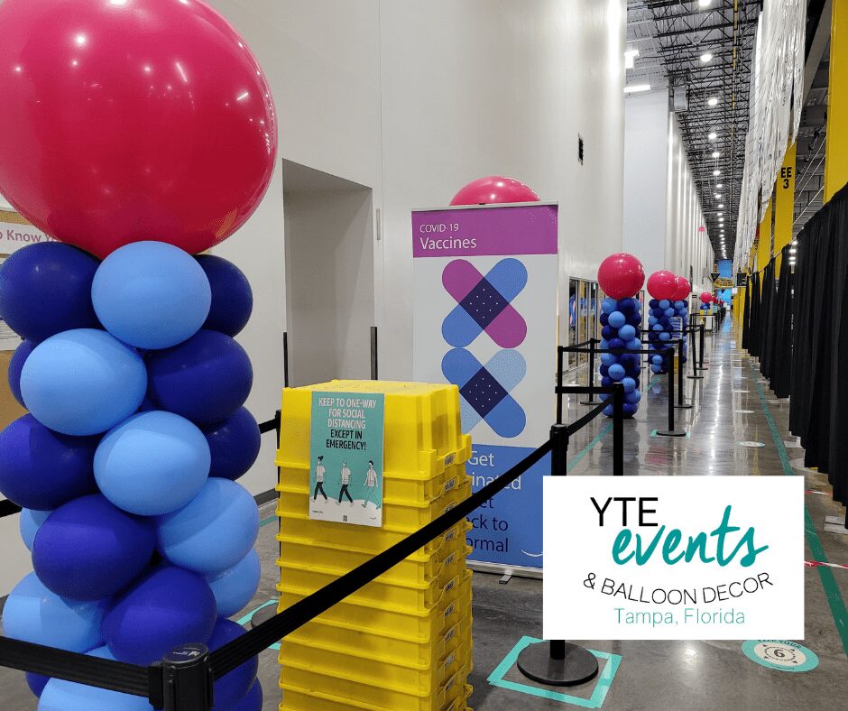 Series of balloon columns made for a vaccination event.