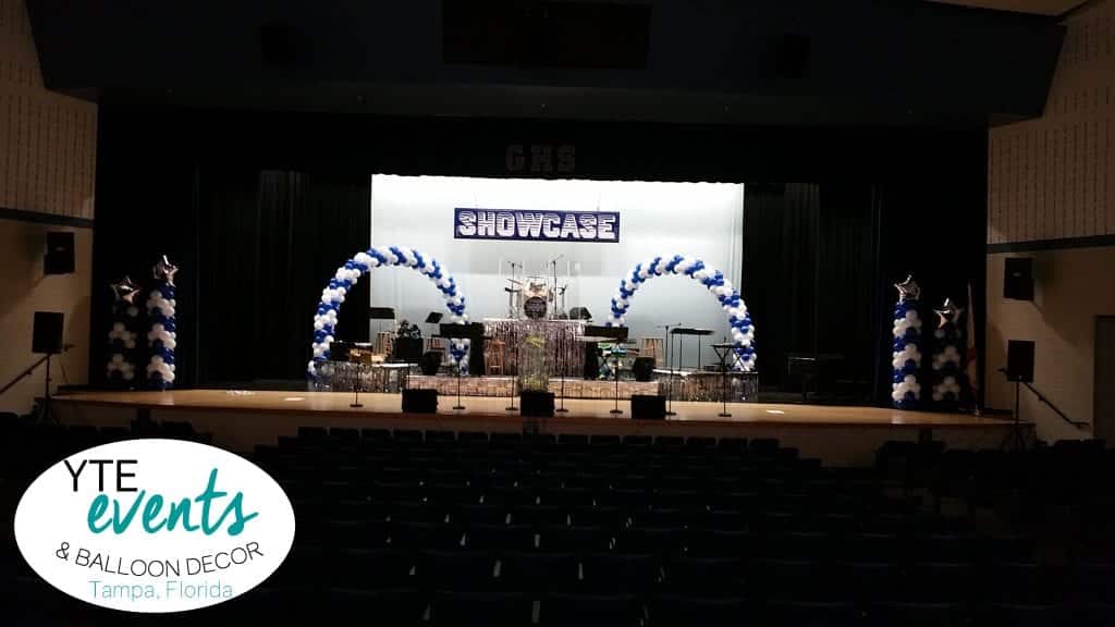 Showcase stage decorations for tampa school