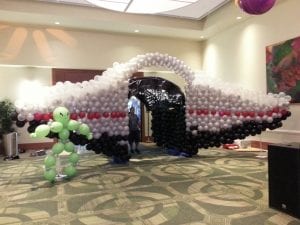 Space Ship entrance tunnel of balloons for high school prom
