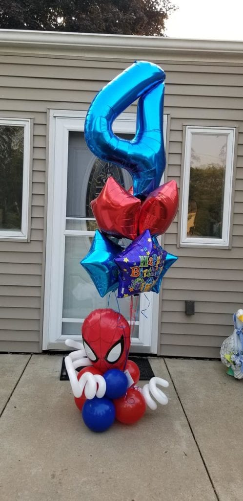 Spiderman themed balloon delivery for 4 year old birthday party scheduled to deliver right to the door scaled