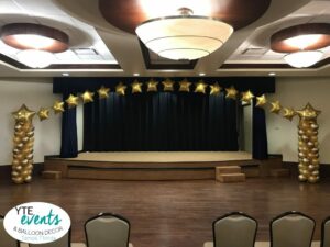 Stage Decorations gold stars and metalic gold balloons