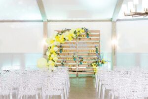 Summery yellow balloon garland for wedding event