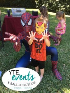 Superheroes hanging out at a birthday party Tampa Florida