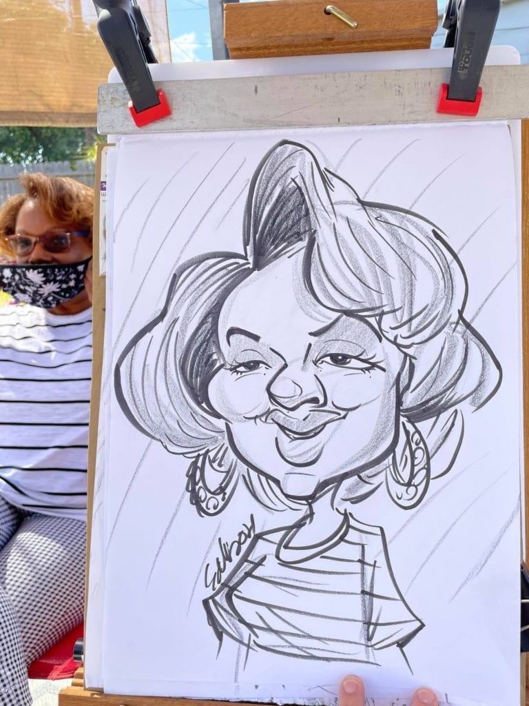 Tampa Caricature Artist drawing around Southeast Seminole Heights scaled
