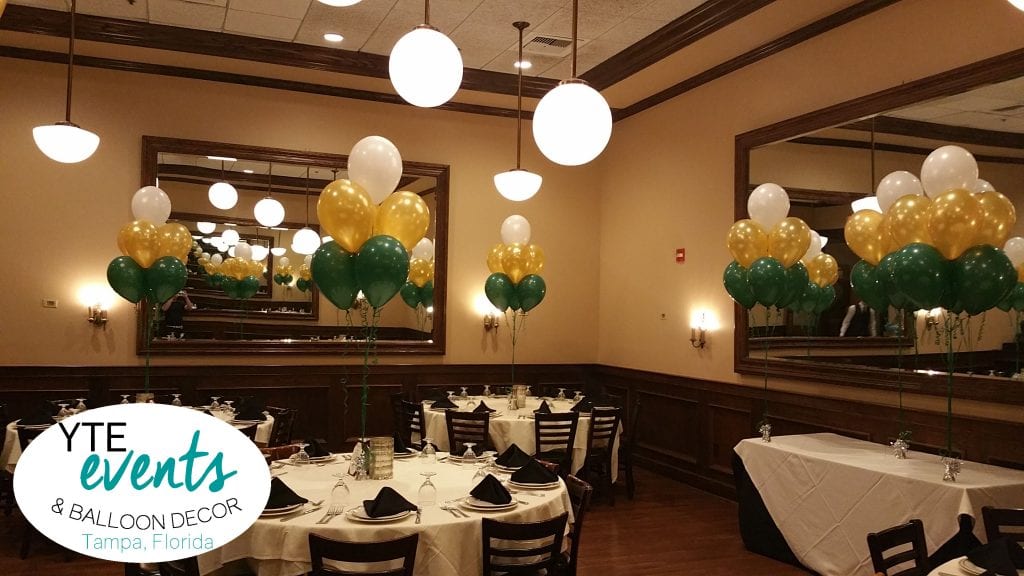 USF Balloon Bouquets of green gold white for graduation event