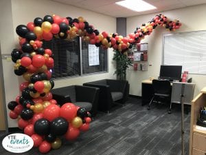 University of Tampa student services office with organic balloon decorations during opening week of campus