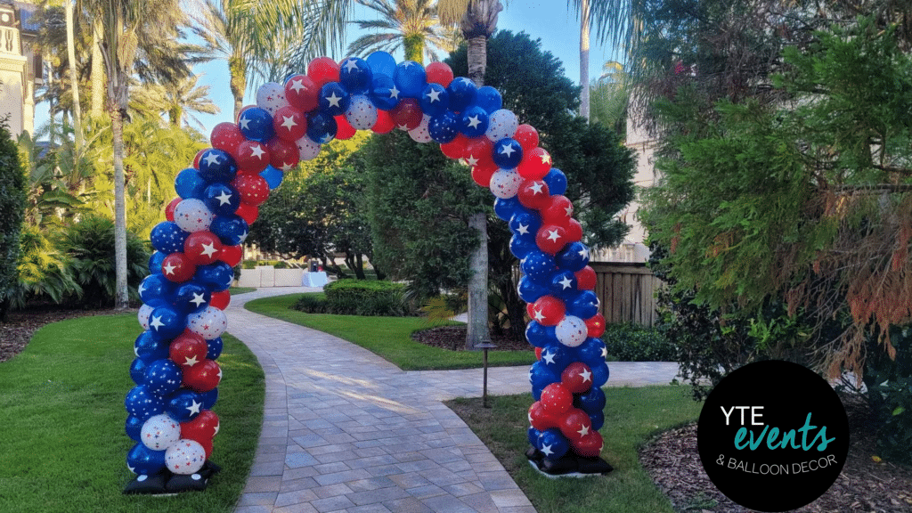 A balloon arch for any patriotic theme.