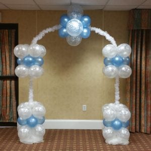 Wedding Arch Blue and white with gossamer e1499900963790